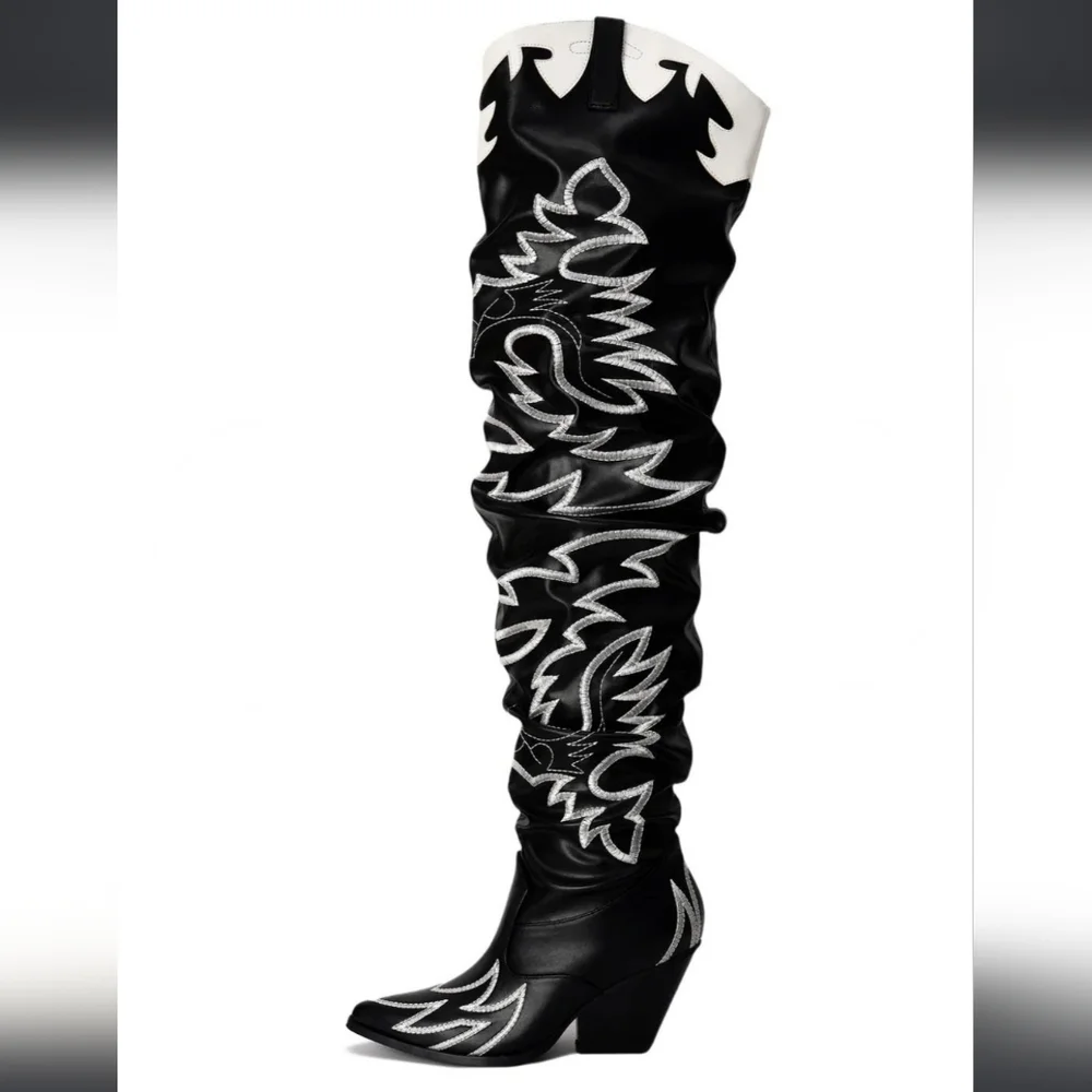 Cape Robbin Kelsey Thigh High Over The Knee Cowboy Boots Blk & White New Size 6